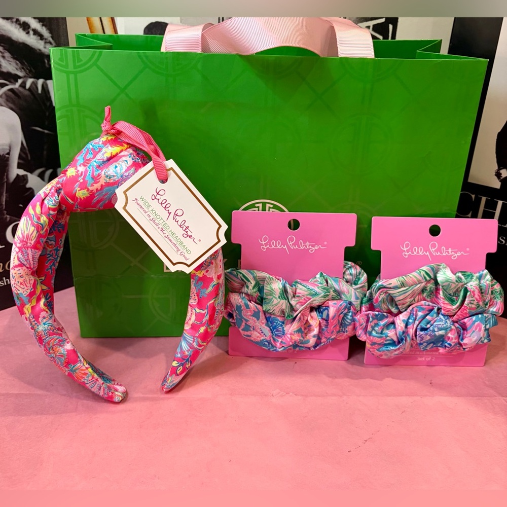 NWT LILLY PULITZER Pink/Multi Floral Headband/4 Scrunchies/Cosmetic Bag/2 Soaps - Picture 7 of 13